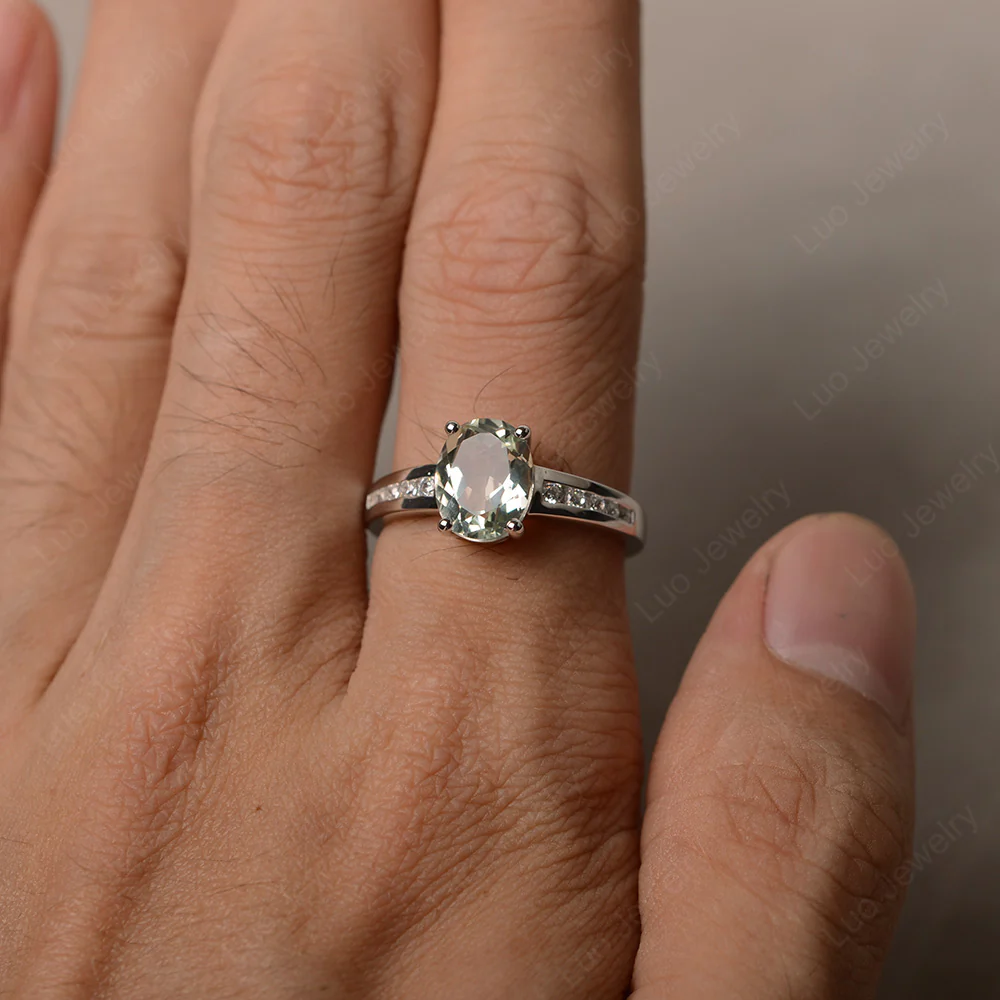 Classic Oval Green Amethyst Engagement Ring - Image 3