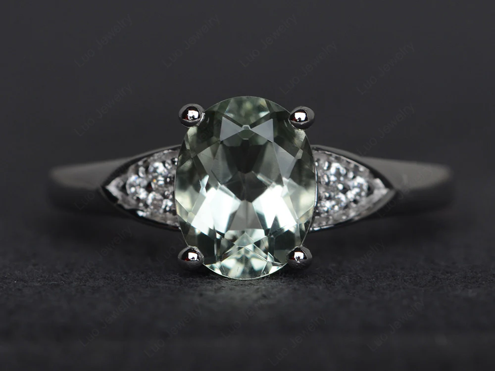 Simple Oval Cut Green Amethyst Engagement Ring