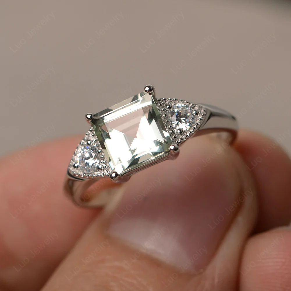 Green Amethyst Engagement Ring Square Cut - Image 2