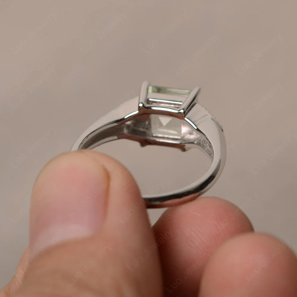 Green Amethyst Engagement Ring Square Cut - Image 3