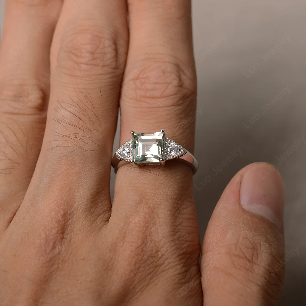 Green Amethyst Engagement Ring Square Cut - Image 4