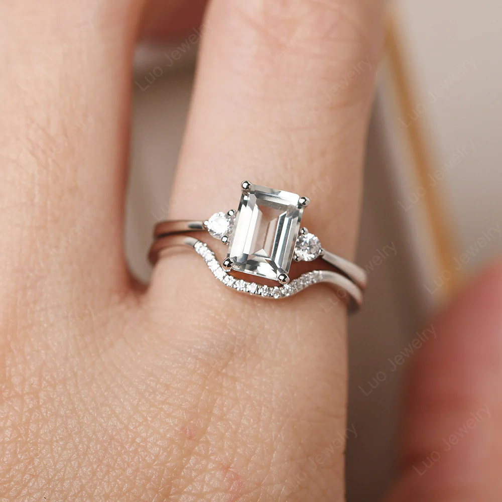 Green Amethyst Engagement Ring with Band - Image 6
