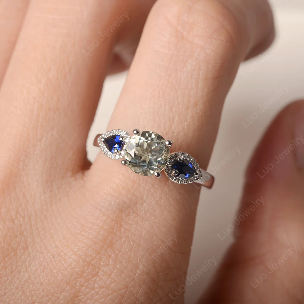 Euro Shank Green Amethyst and Sapphire Ring - Image 5