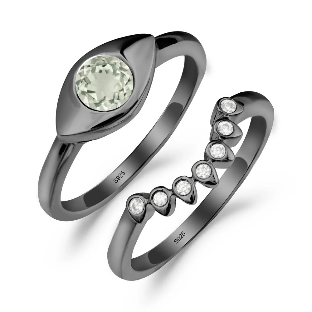 Green Amethyst Evil Eye Ring Set