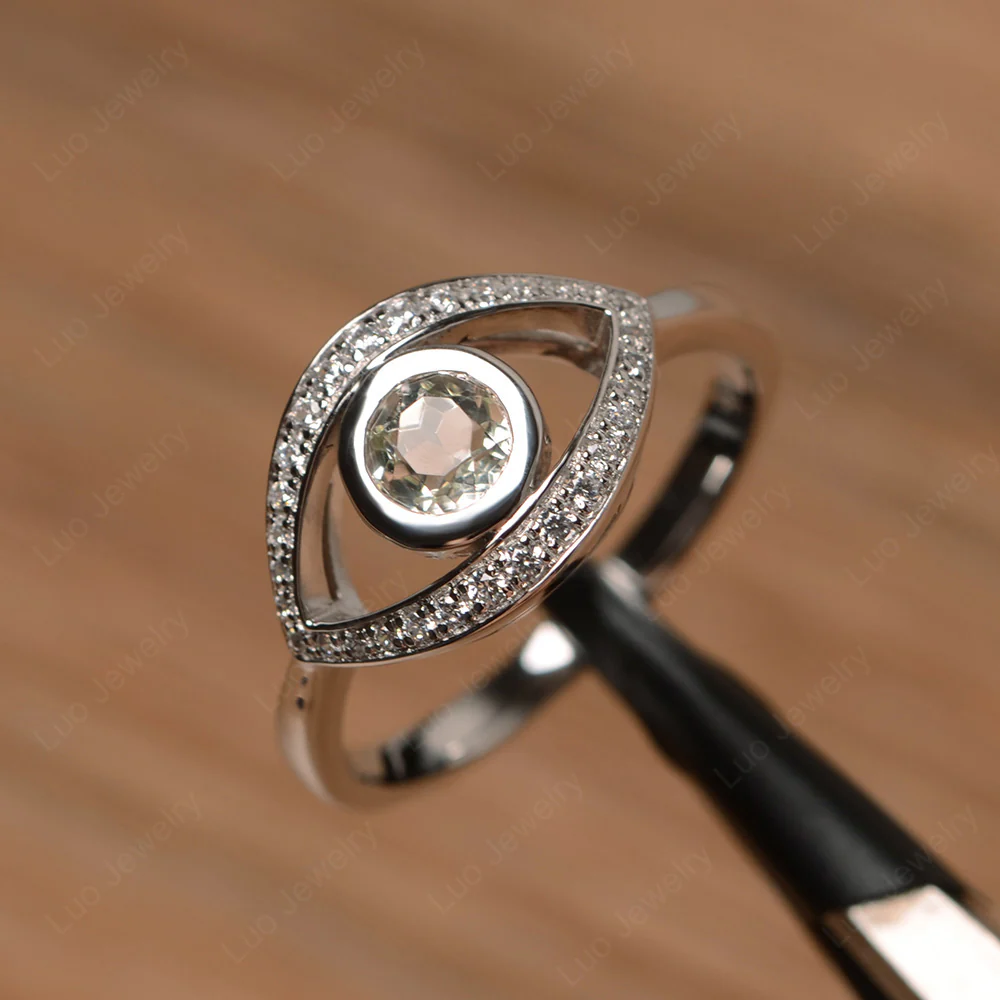 Green Amethyst Evil Eye Ring
