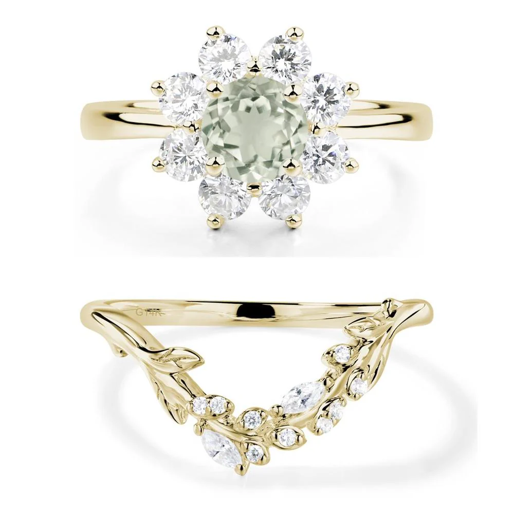 Green Amethyst Sunburst Halo Ring - Image 15