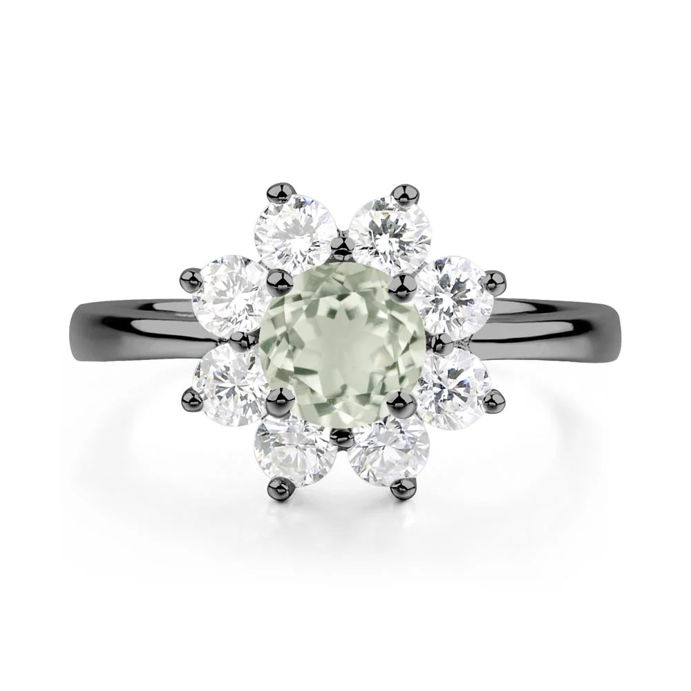 Green Amethyst Sunburst Halo Ring - Image 2