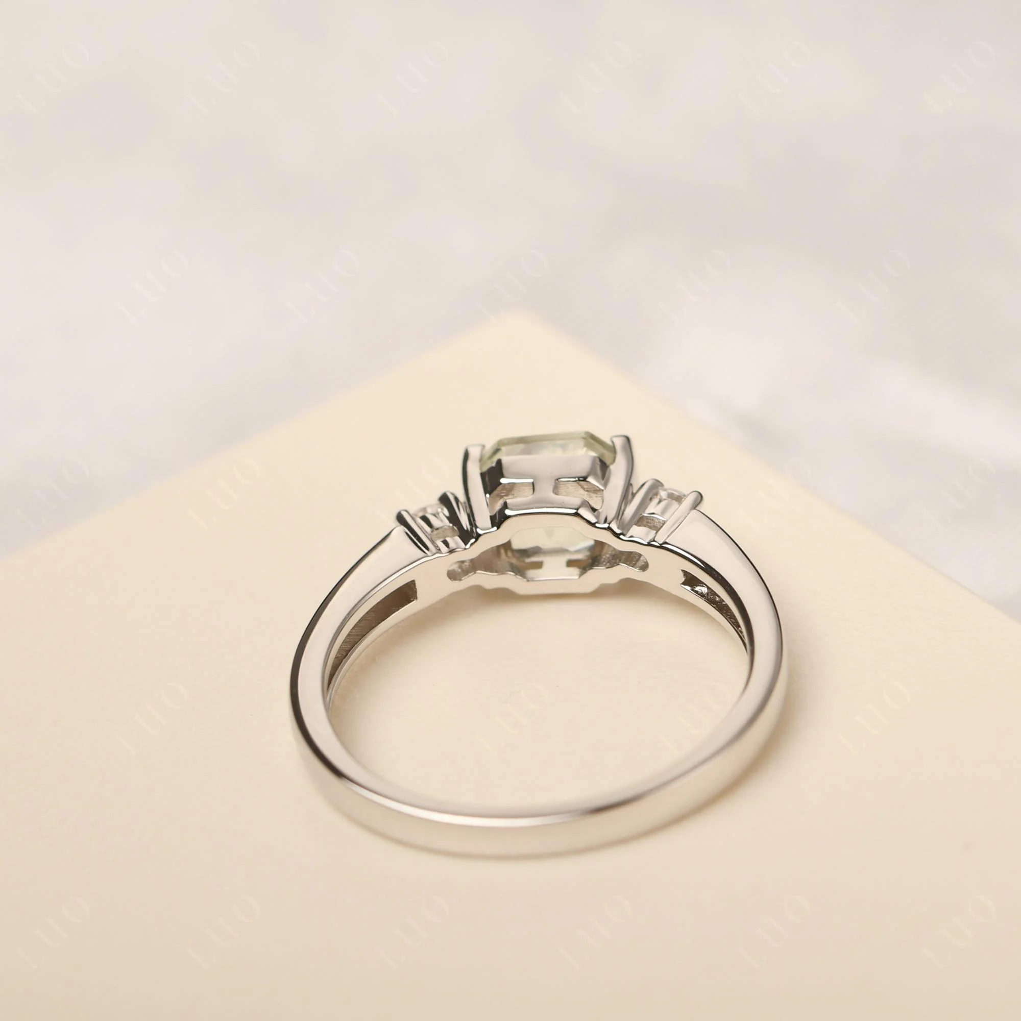 Green Amethyst Half Bezel Set Asscher Cut Ring - Image 12
