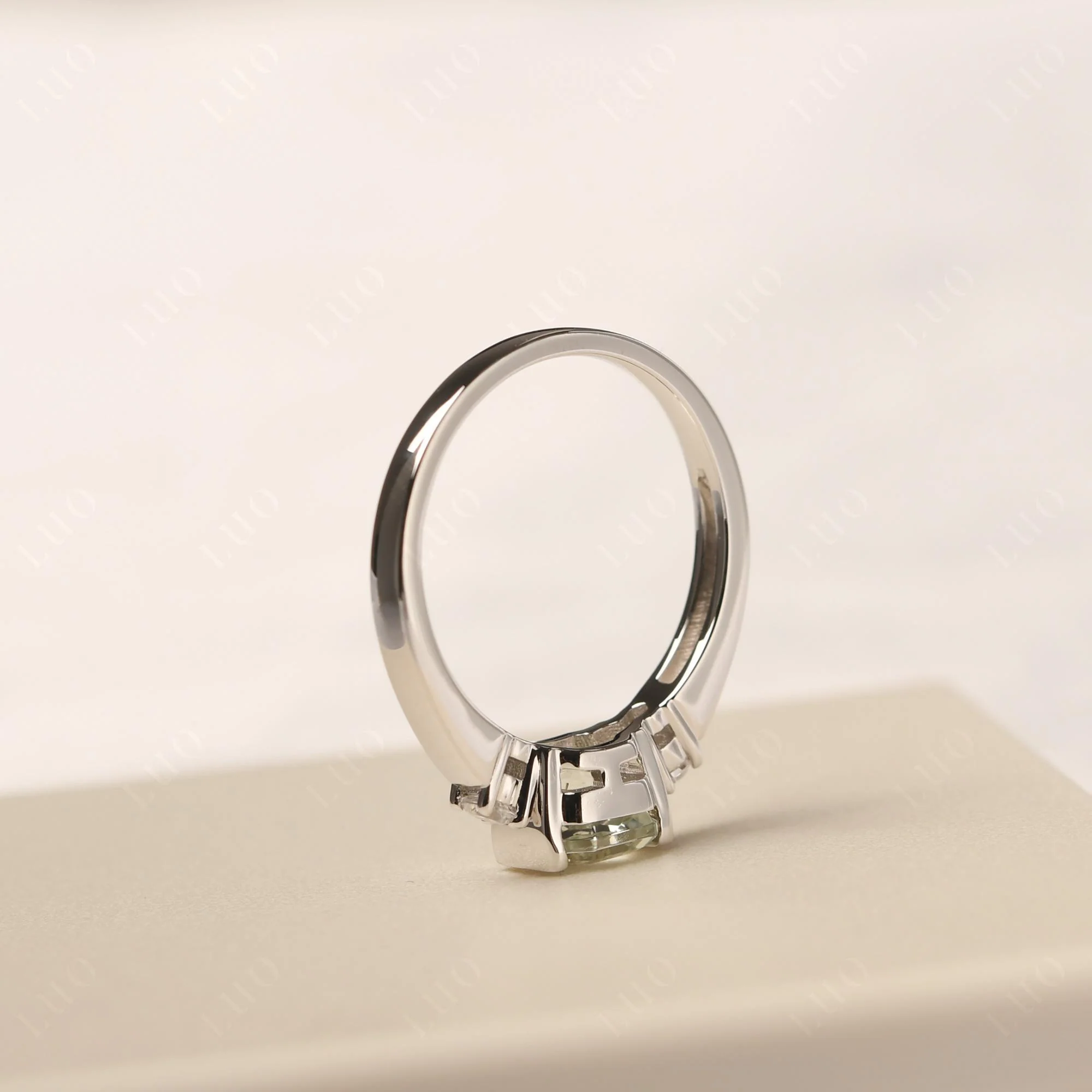 Green Amethyst Half Bezel Set Asscher Cut Ring - Image 13