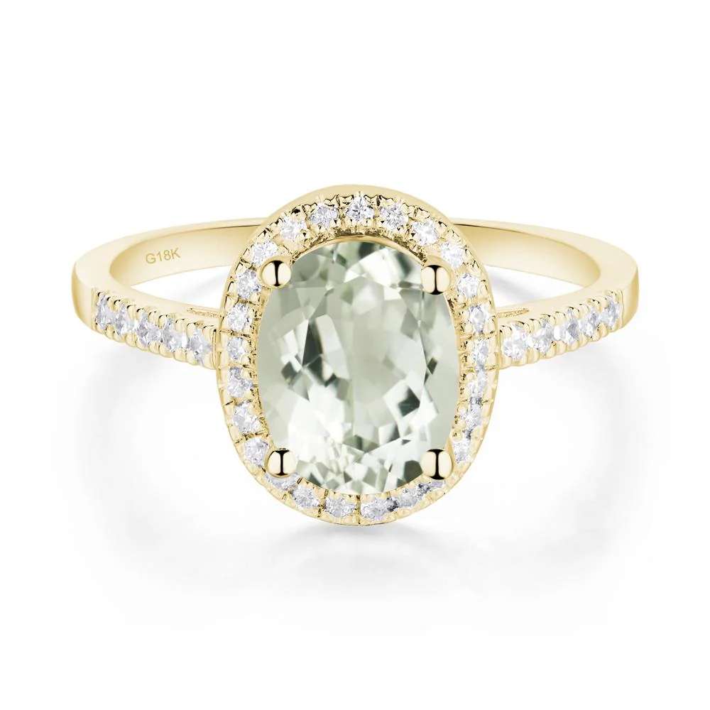 Oval Green Amethyst Halo Ring