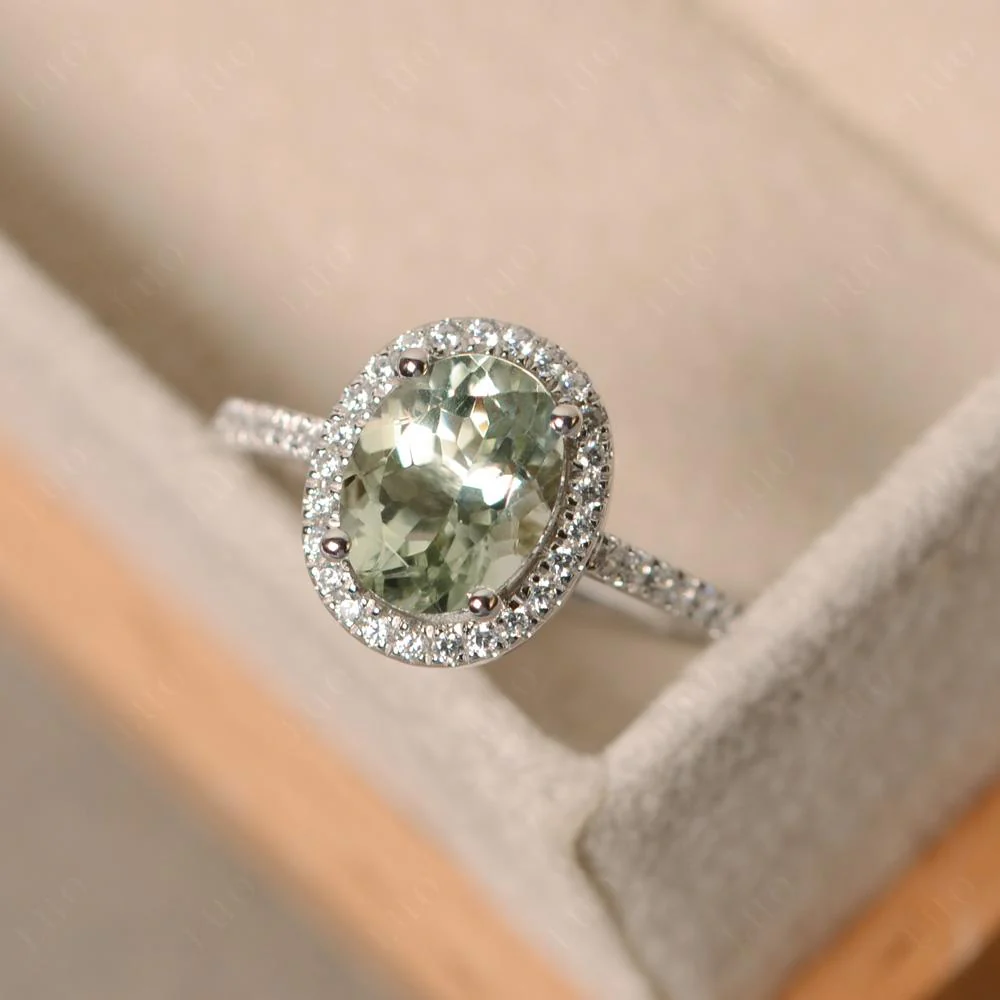 Oval Green Amethyst Halo Ring - Image 29