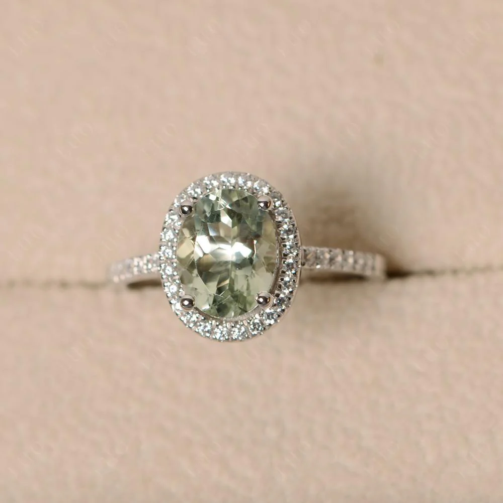 Oval Green Amethyst Halo Ring - Image 30
