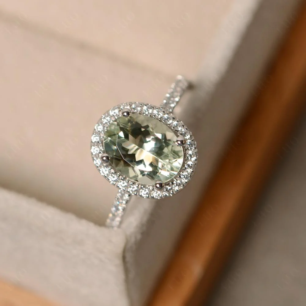 Oval Green Amethyst Halo Ring - Image 31