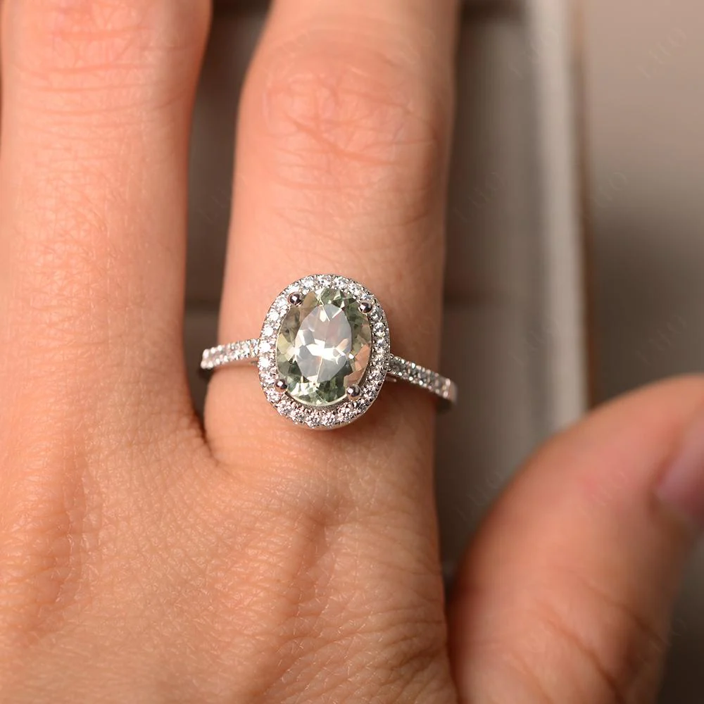 Oval Green Amethyst Halo Ring - Image 33