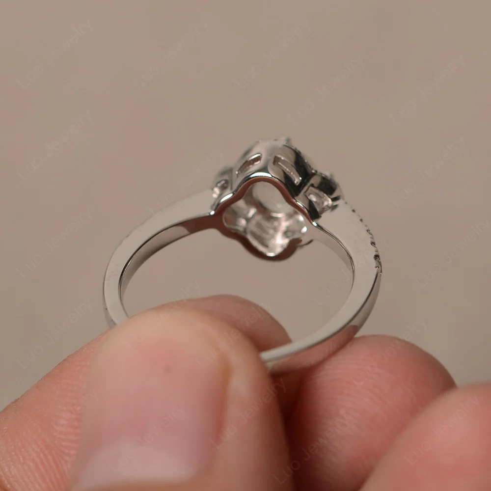 Green Amethyst Halo Flower Engagement Ring - Image 2