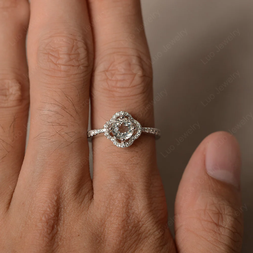 Green Amethyst Halo Flower Engagement Ring - Image 3