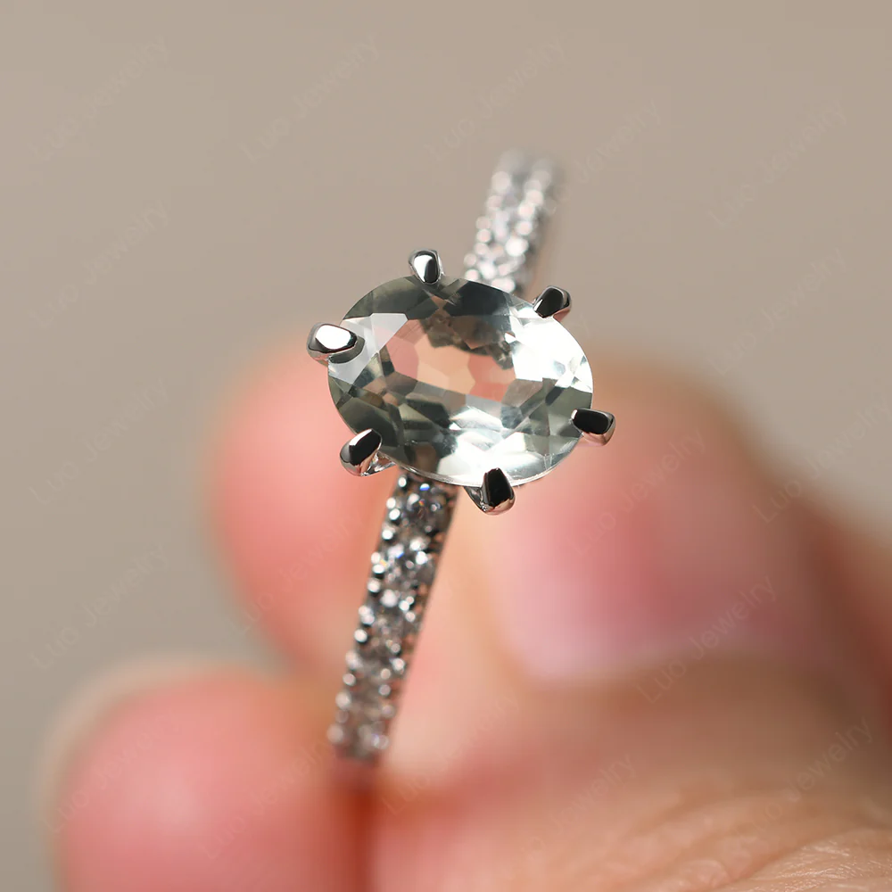 Green Amethyst Engagement Ring Hidden Halo