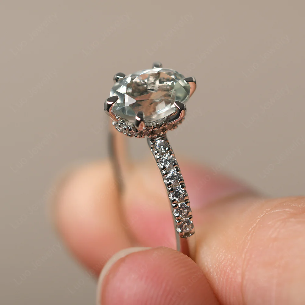 Green Amethyst Engagement Ring Hidden Halo - Image 2