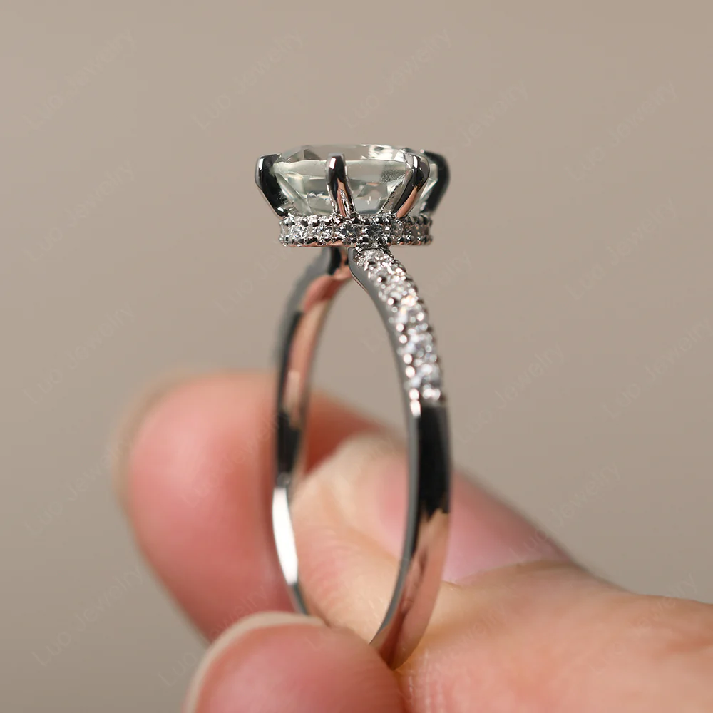 Green Amethyst Engagement Ring Hidden Halo - Image 4