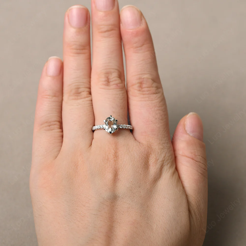 Green Amethyst Engagement Ring Hidden Halo - Image 5