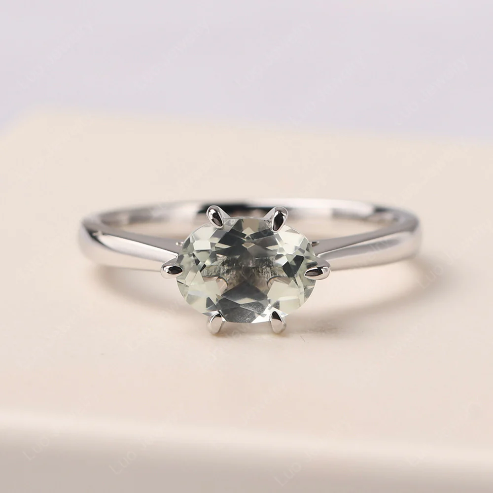 Green Amethyst Claw Prong Engagement Ring