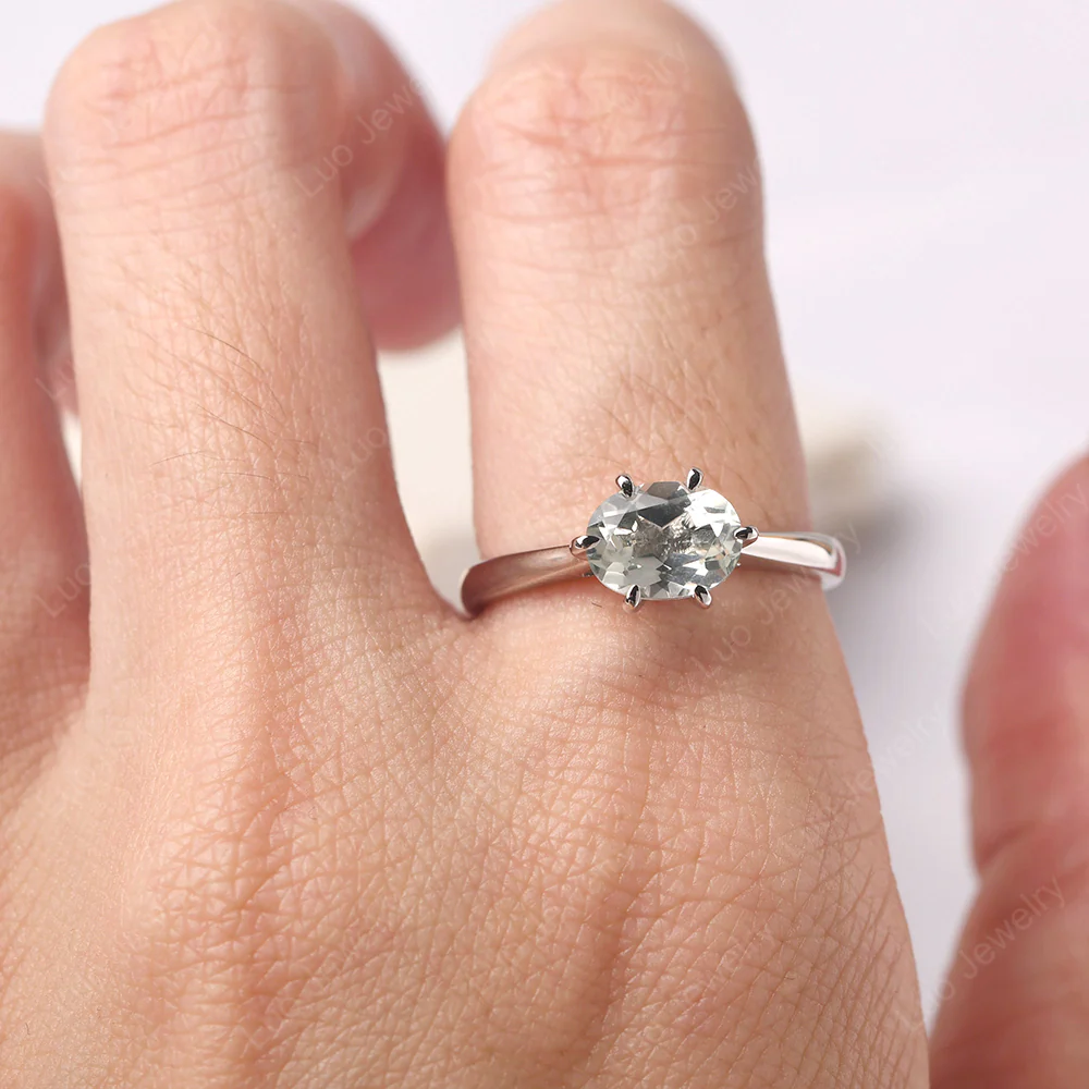 Green Amethyst Claw Prong Engagement Ring - Image 5