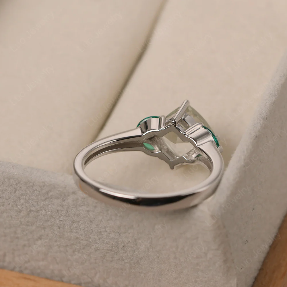 Green Amethyst Kite Set Cushion Engagement Ring - Image 3