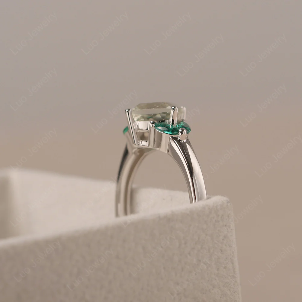 Green Amethyst Kite Set Cushion Engagement Ring - Image 4