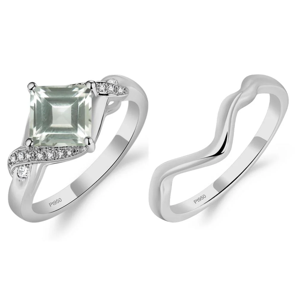 Green Amethyst Kite Set Square Cut Ring - Image 11