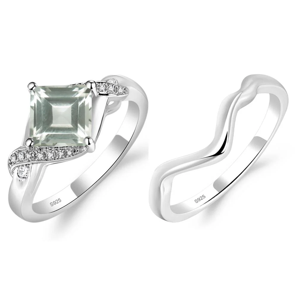 Green Amethyst Kite Set Square Cut Ring - Image 17