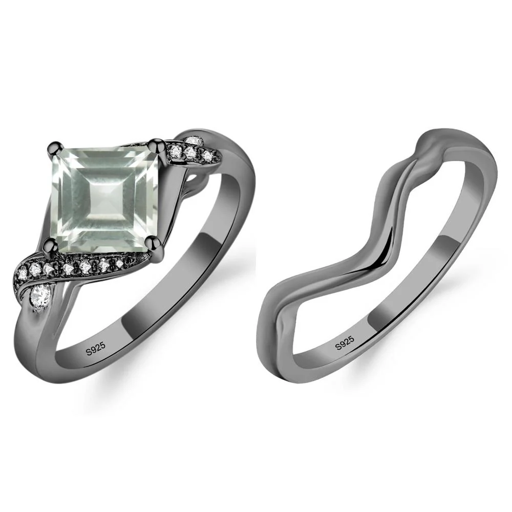 Green Amethyst Kite Set Square Cut Ring - Image 21