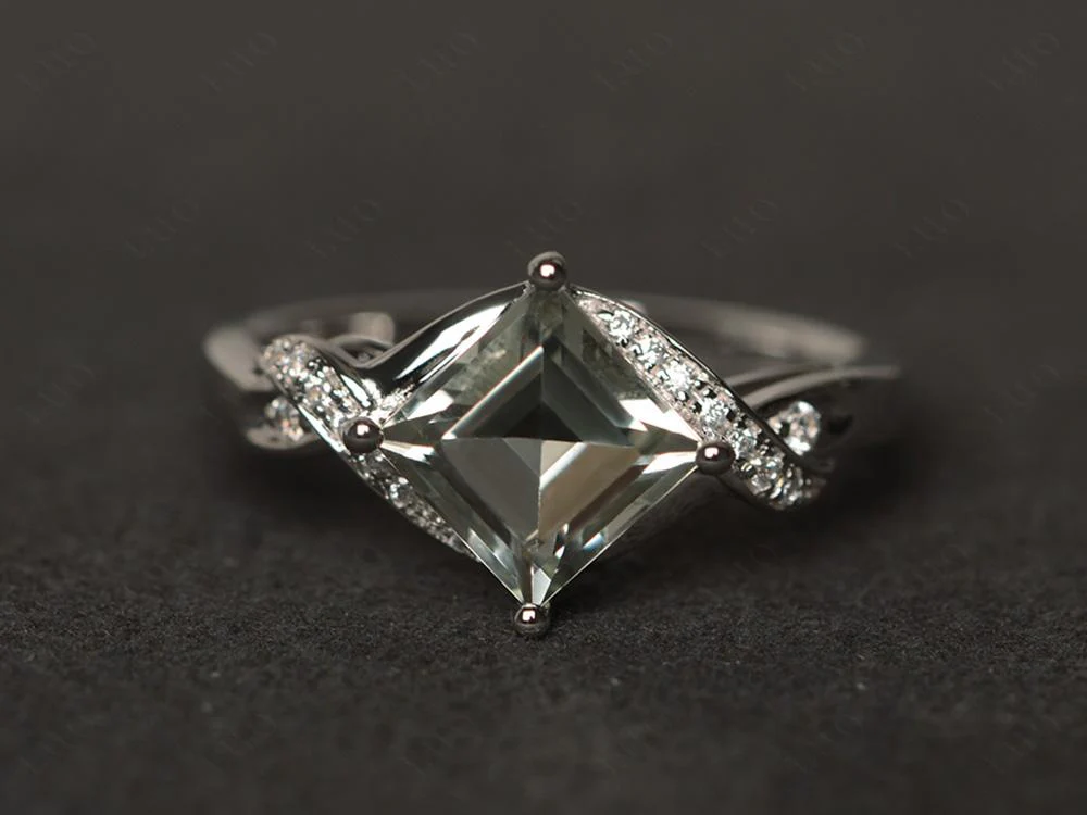 Green Amethyst Kite Set Square Cut Ring - Image 29