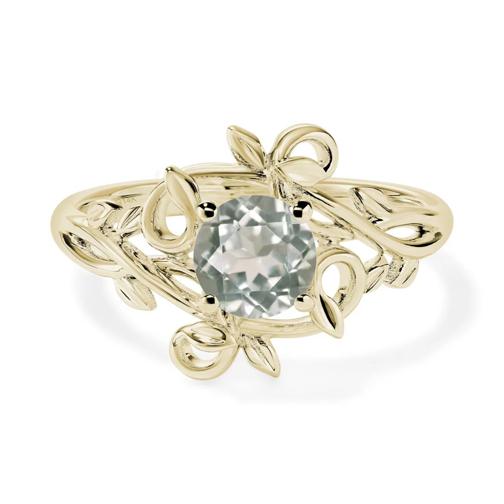 Green Amethyst Leaf and Vine Engagement Ring