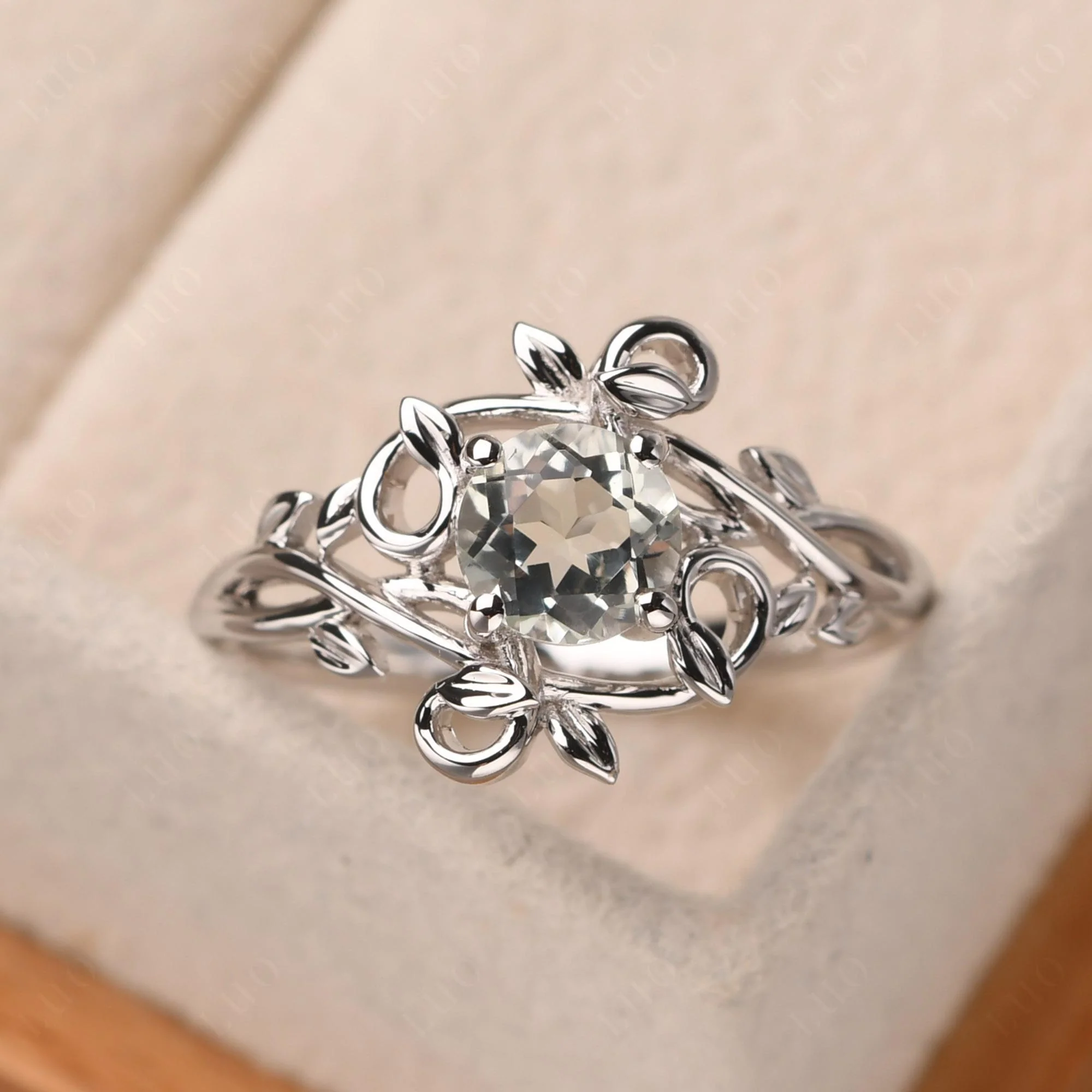 Green Amethyst Leaf and Vine Engagement Ring - Image 11