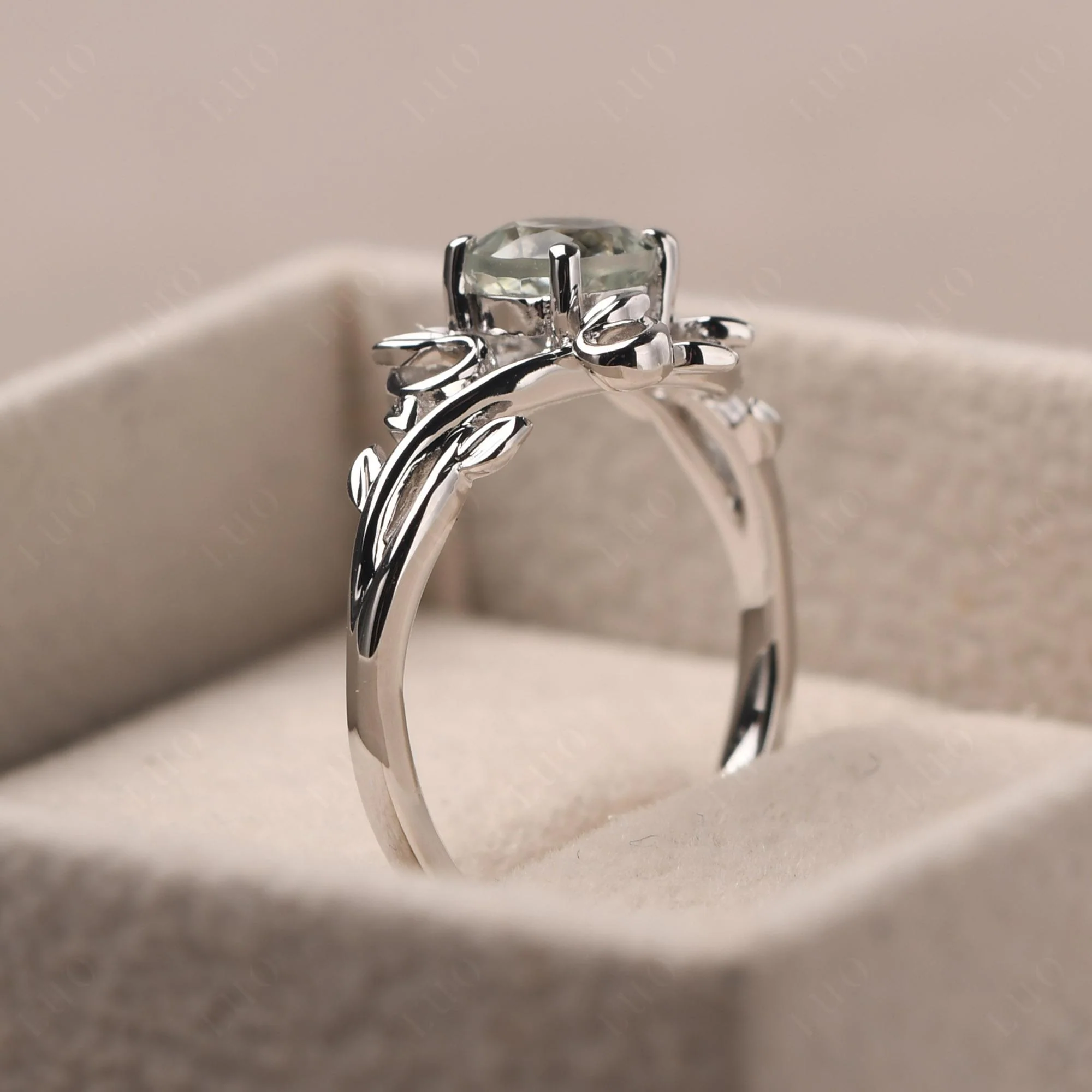 Green Amethyst Leaf and Vine Engagement Ring - Image 13