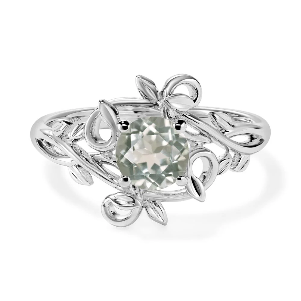 Green Amethyst Leaf and Vine Engagement Ring - Image 4