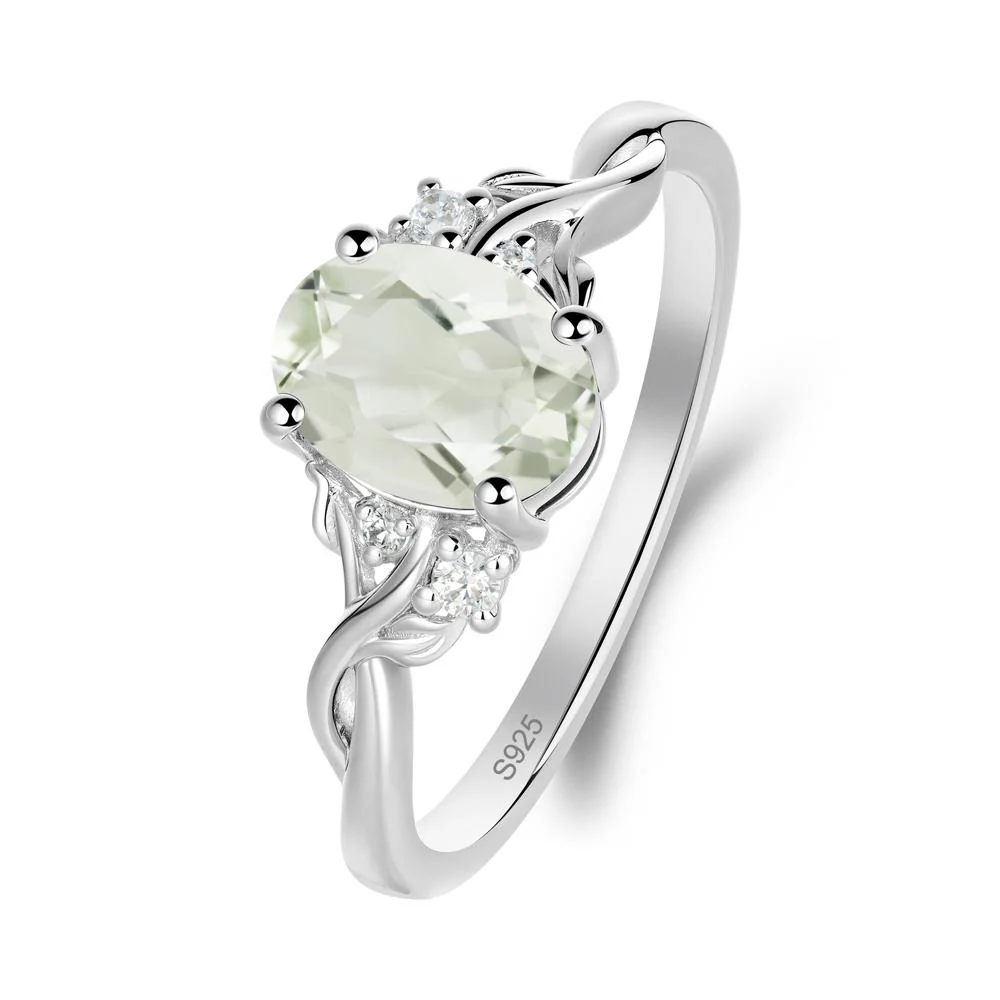 Green Amethyst Leaf Twist Engagement Ring - Image 3