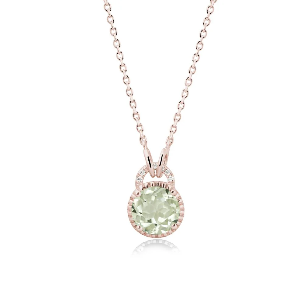 Green Amethyst Necklace with Sculpted Halo