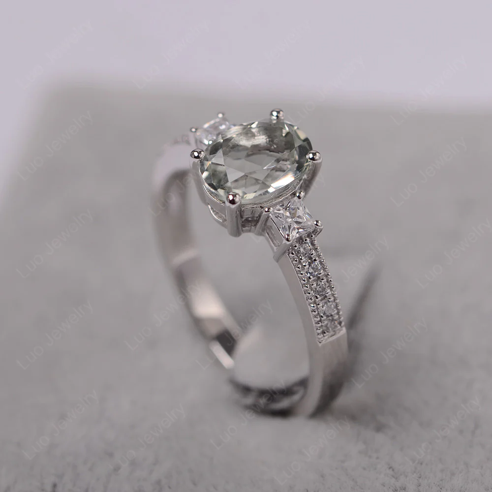 Oval Green Amethyst Milgrain Statement Ring - Image 2