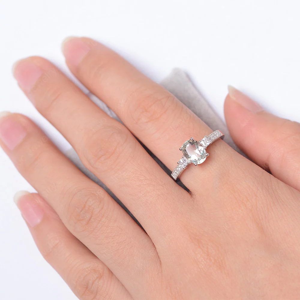 Oval Green Amethyst Milgrain Statement Ring - Image 4