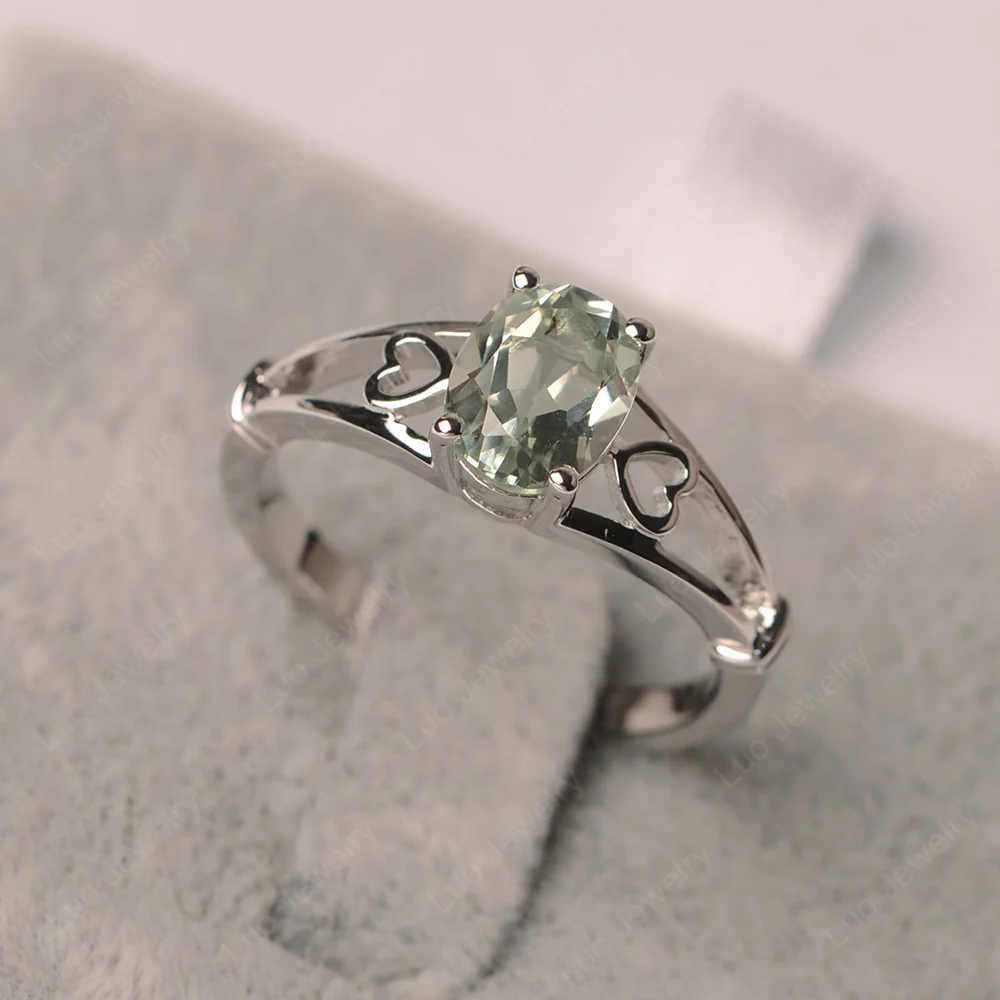Oval Green Amethyst Solitaire Ring