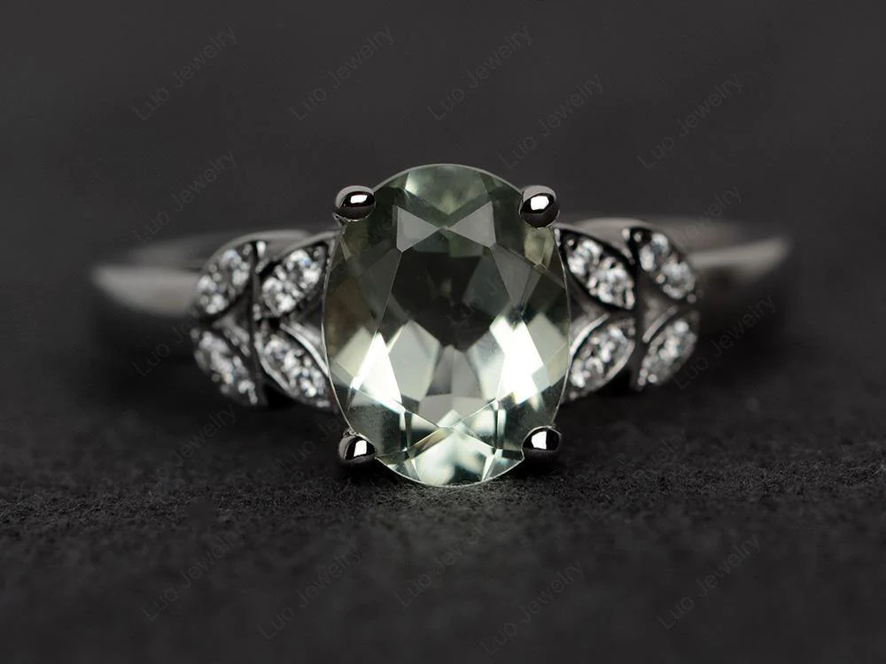 Classic Oval Green Amethyst Promise Ring