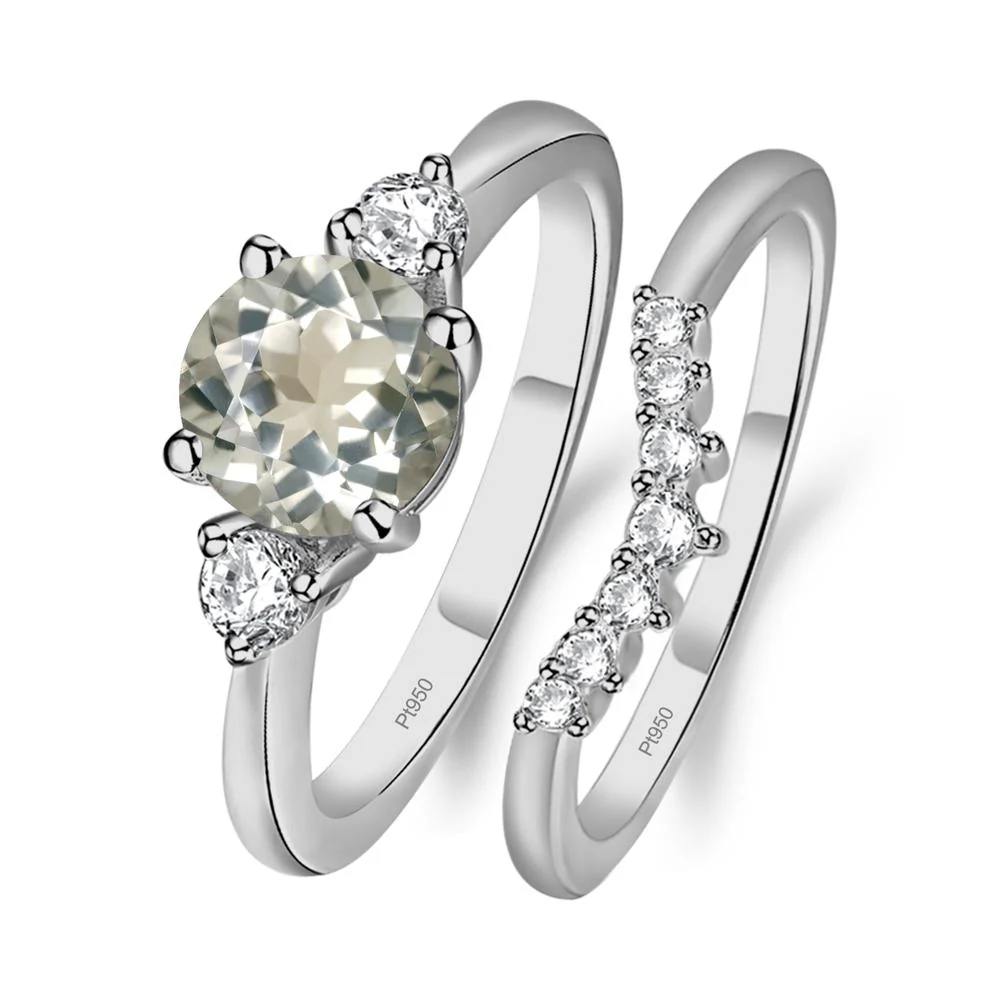 Round Green Amethyst Wedding Ring Set - Image 6