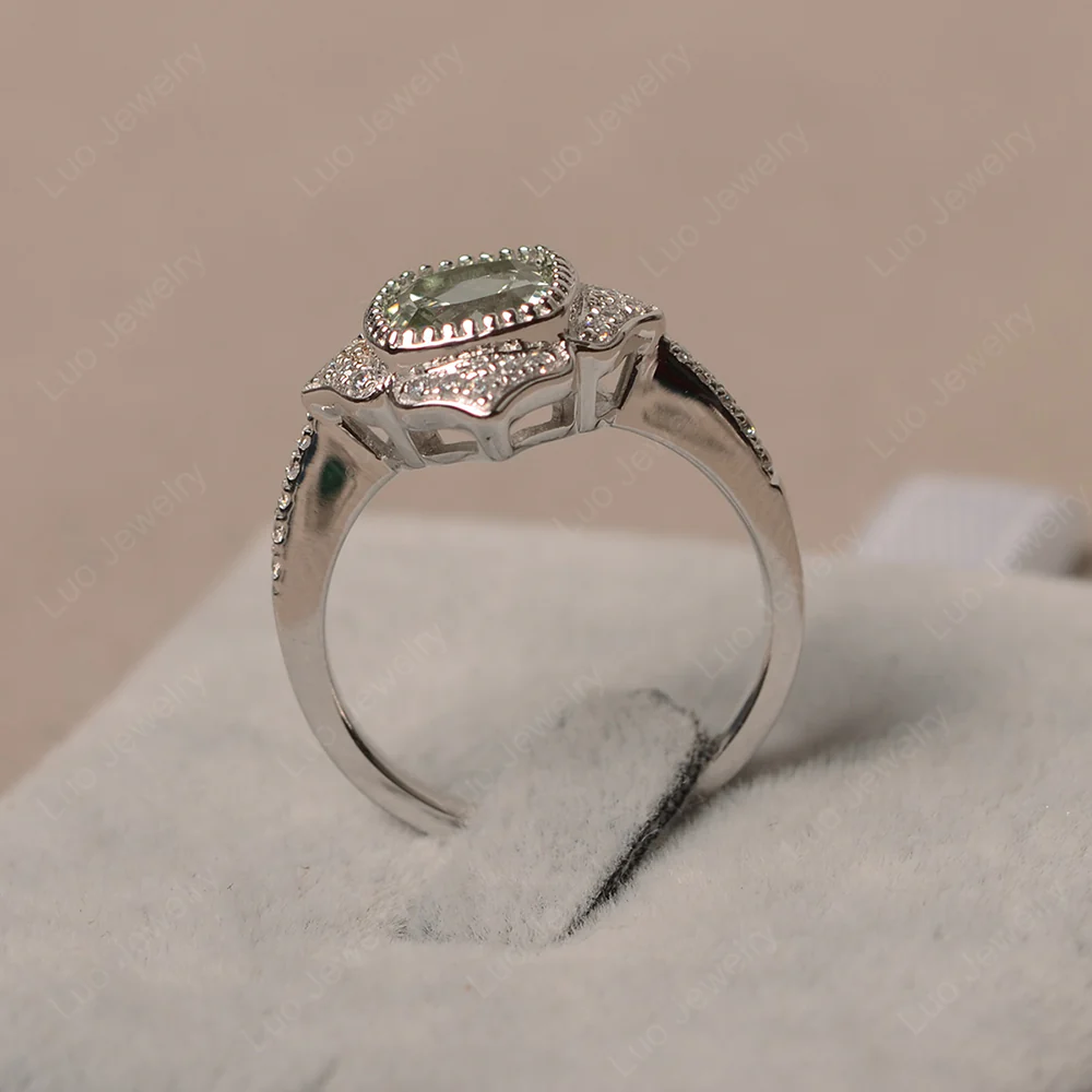 Green Amethyst Lotus Halo Engagement Ring - Image 2