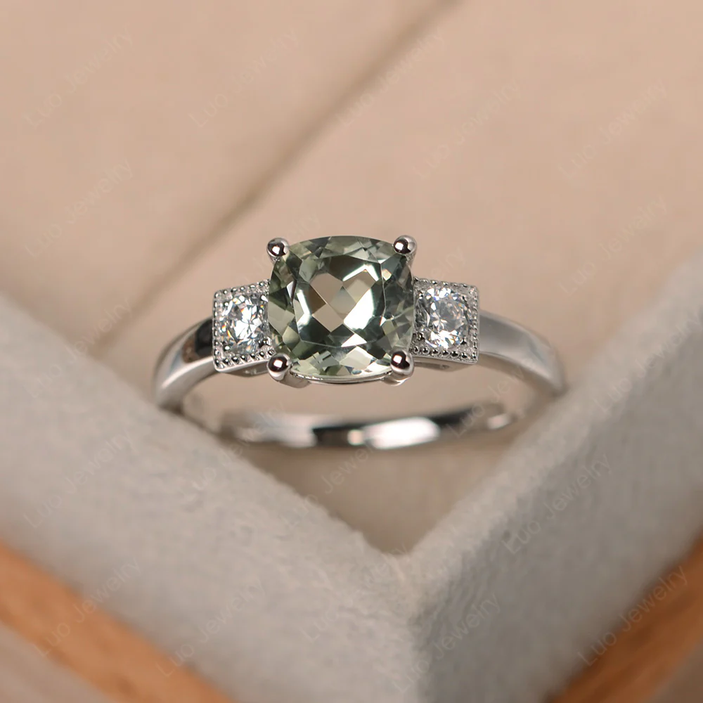 Cushion Green Amethyst Trilogy Ring