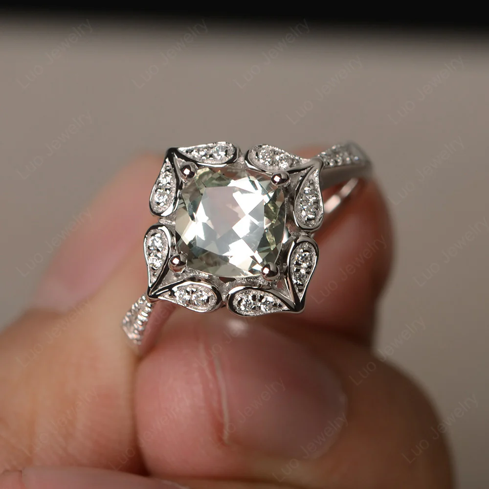 Green Amethyst Ring Cushion Cut Kite Set