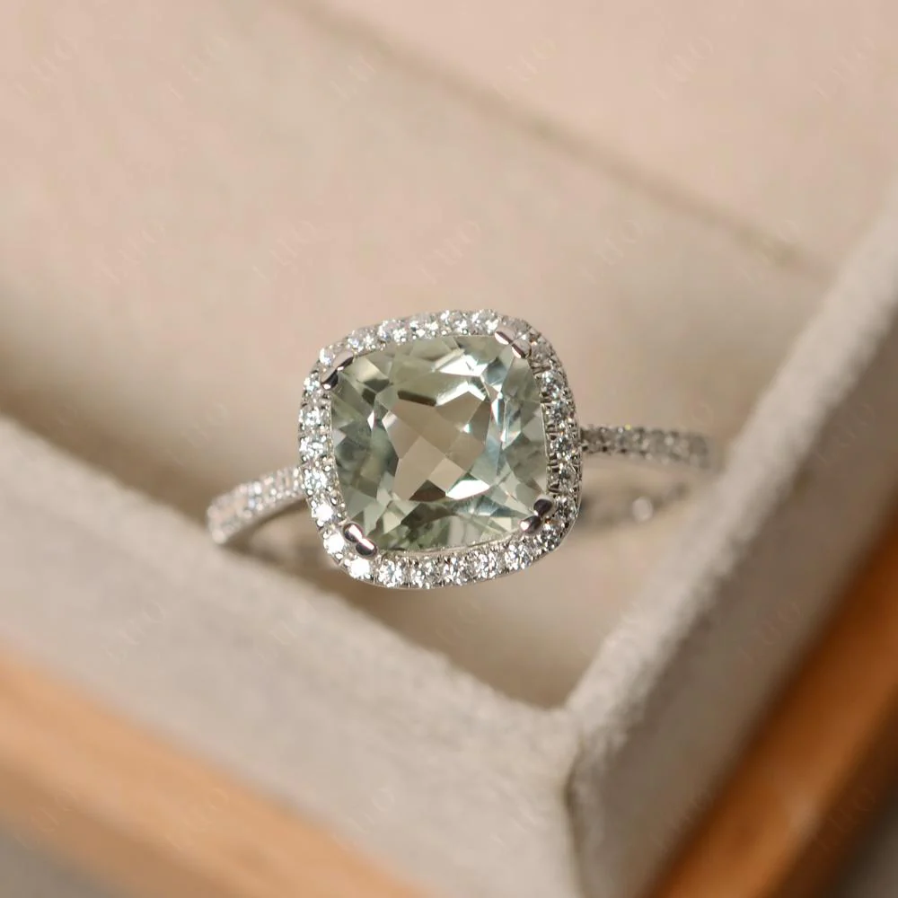 Cushion Cut Green Amethyst Halo Ring - Image 10