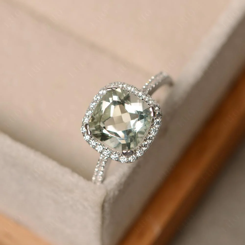 Cushion Cut Green Amethyst Halo Ring - Image 11