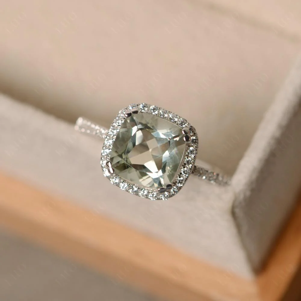 Cushion Cut Green Amethyst Halo Ring - Image 12