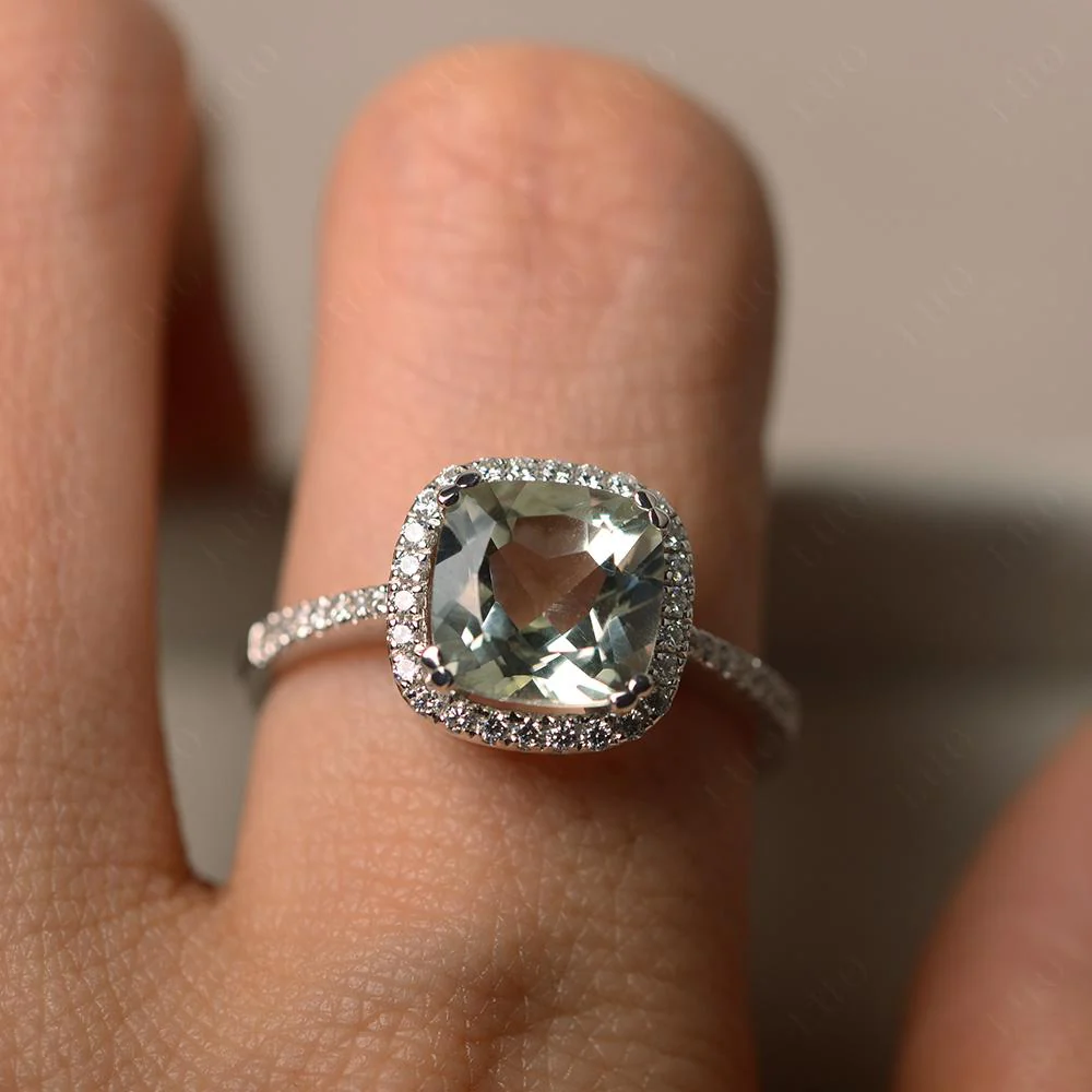 Cushion Cut Green Amethyst Halo Ring - Image 14